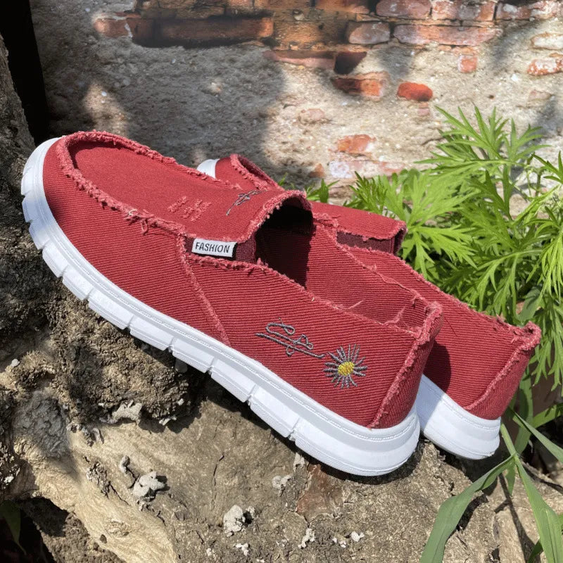 Embroidered Round Toe Flat Slip-Ons