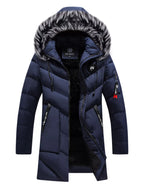 Men's Plus Size Longline Padded Winter Coat with Faux Fur Hood