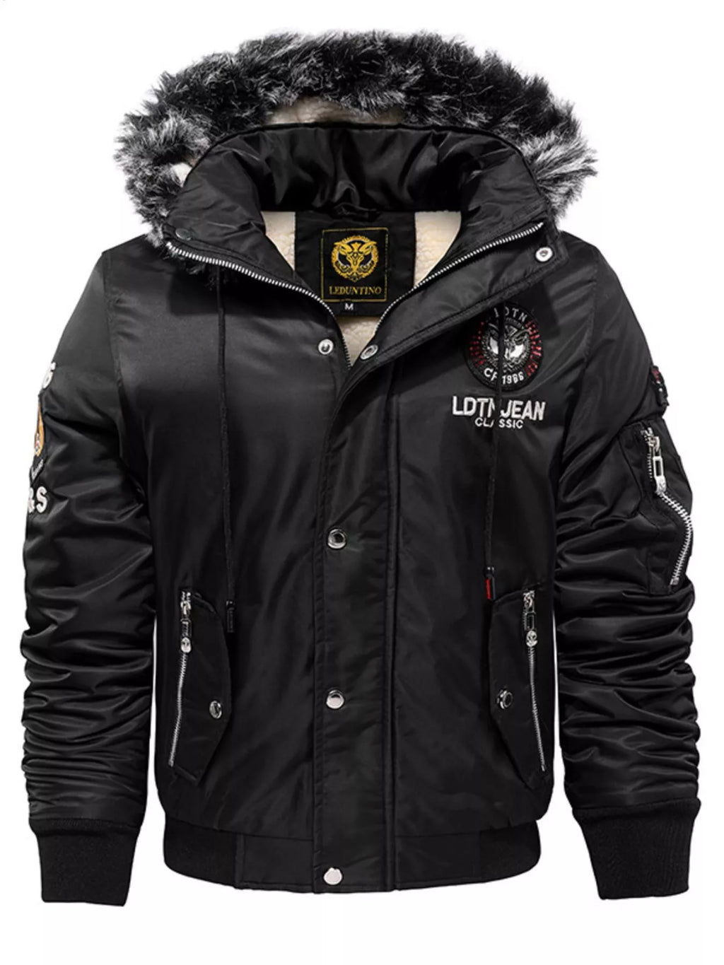 Men's Plus Size Winter Warm Fur Hooded Bomber Jacket