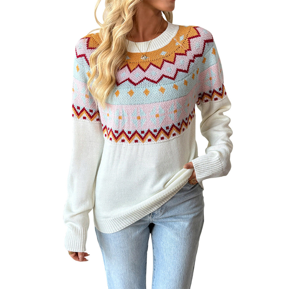 Women's Jacquard Color Block Knit Top