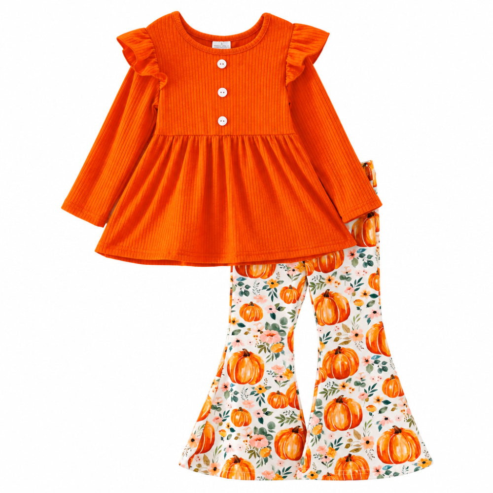 Girls Pumpkin Print Halloween Set