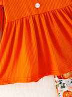 Girls Pumpkin Print Halloween Set