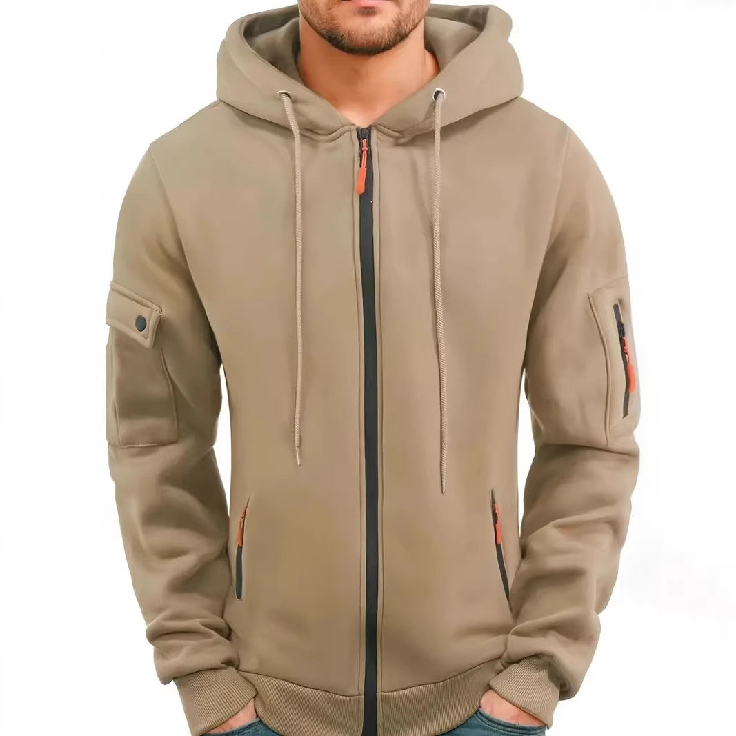 Four-Zipper Fleece Hooded Sweatshirt