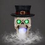 LED Light-Up Skull with Top Hat & Mist Maker Halloween Decoration