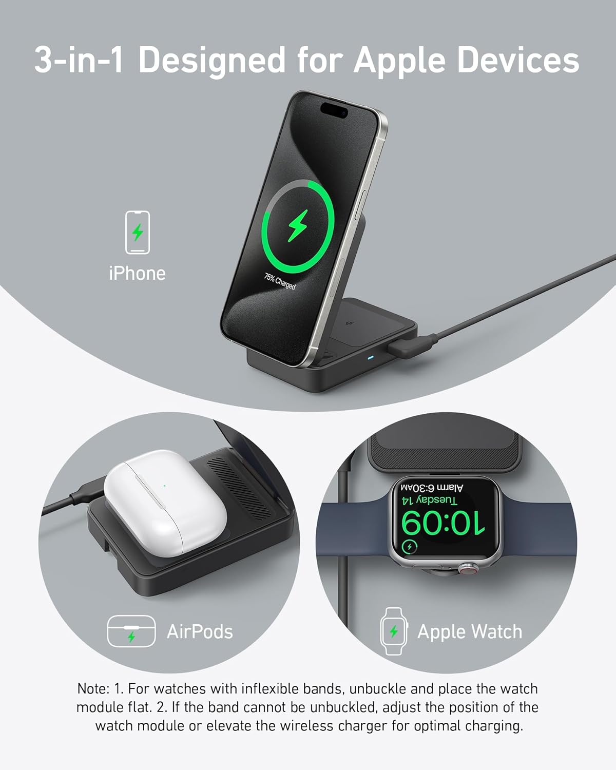 Foldable 3-in-1 Wireless Charging Station