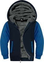 SWISSWELL Hooded Jacket for Boys Full Zip Ultra Soft Sherpa Fleece Hoodie Sweatshirt for Kids School Hooded Outerwear