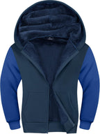 SWISSWELL Hooded Jacket for Boys Full Zip Ultra Soft Sherpa Fleece Hoodie Sweatshirt for Kids School Hooded Outerwear