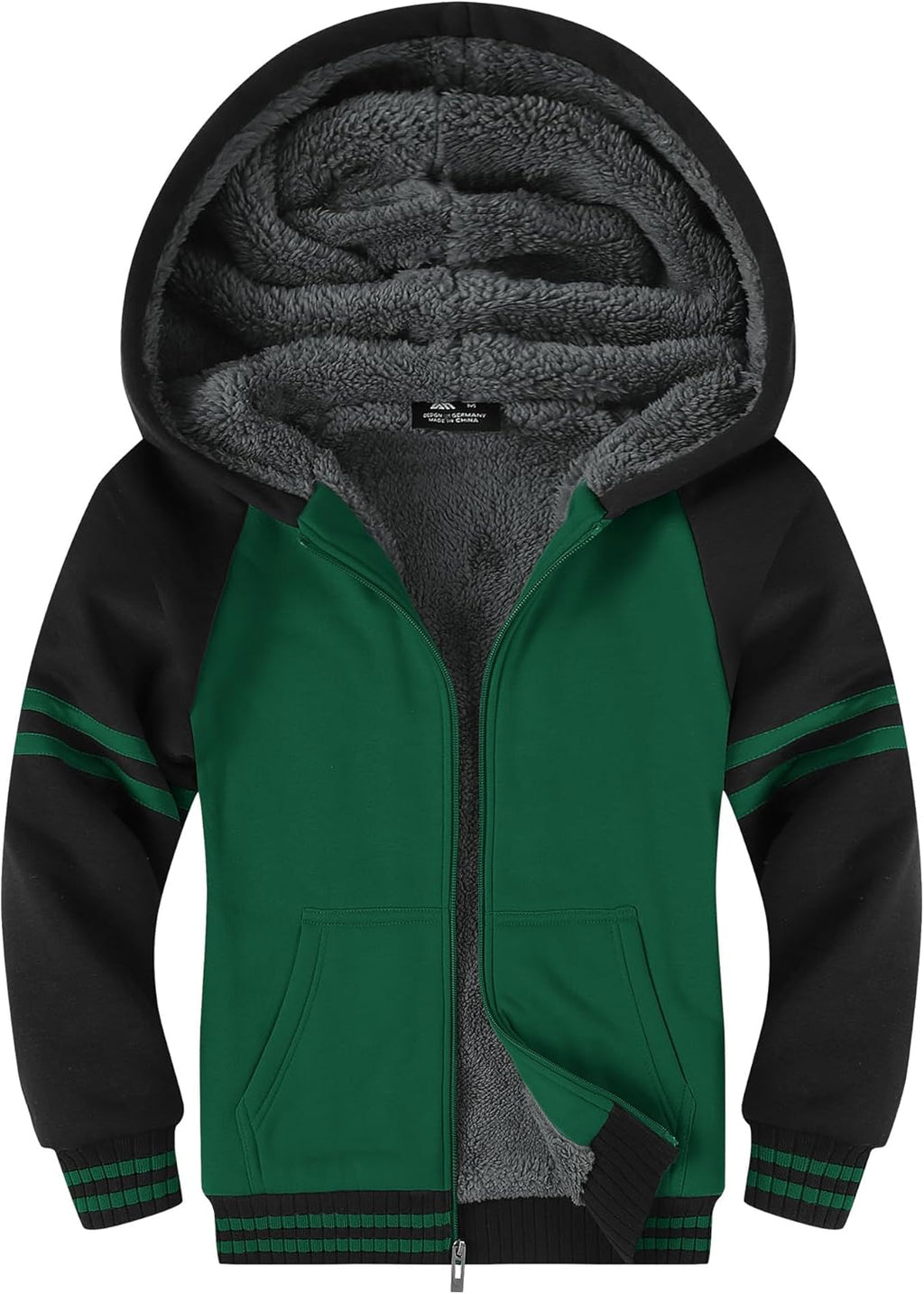 SWISSWELL Hooded Jacket for Boys Full Zip Ultra Soft Sherpa Fleece Hoodie Sweatshirt for Kids School Hooded Outerwear