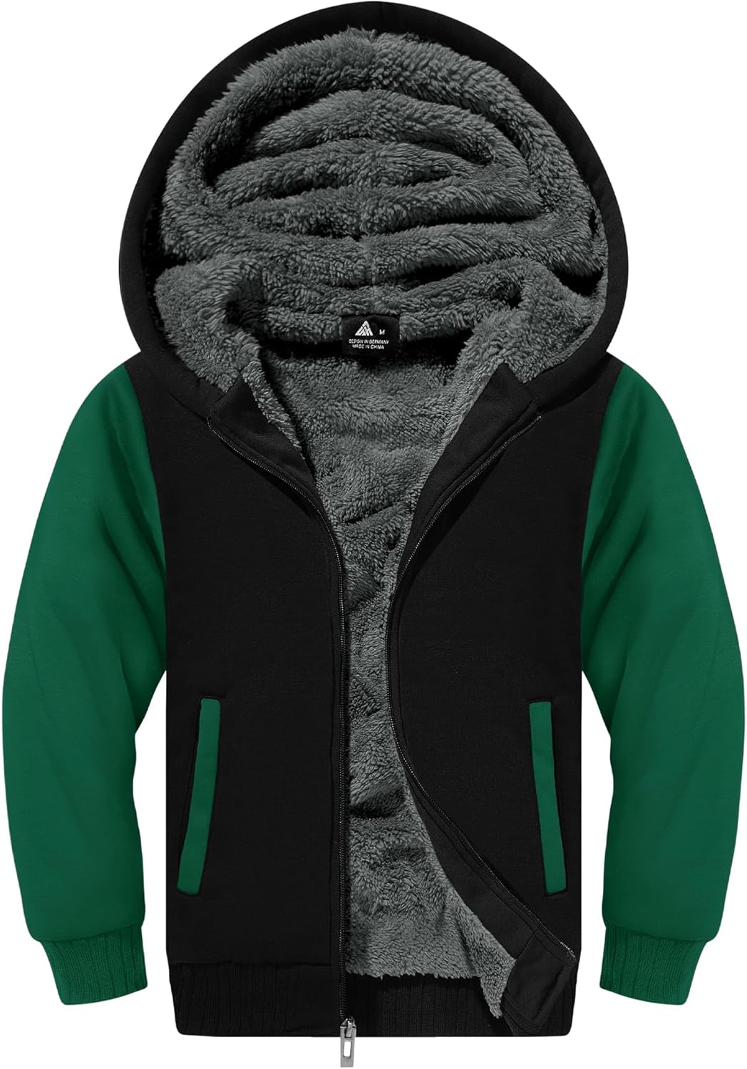 SWISSWELL Hooded Jacket for Boys Full Zip Ultra Soft Sherpa Fleece Hoodie Sweatshirt for Kids School Hooded Outerwear