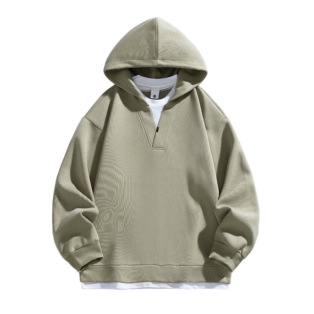 Layered V-Neck Hooded Sweatshirt