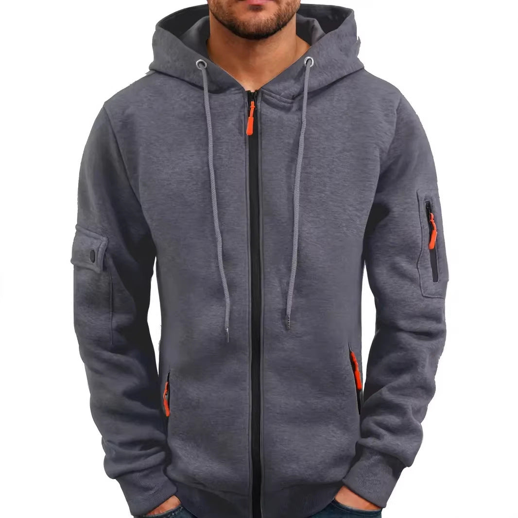 Four-Zipper Fleece Hooded Sweatshirt