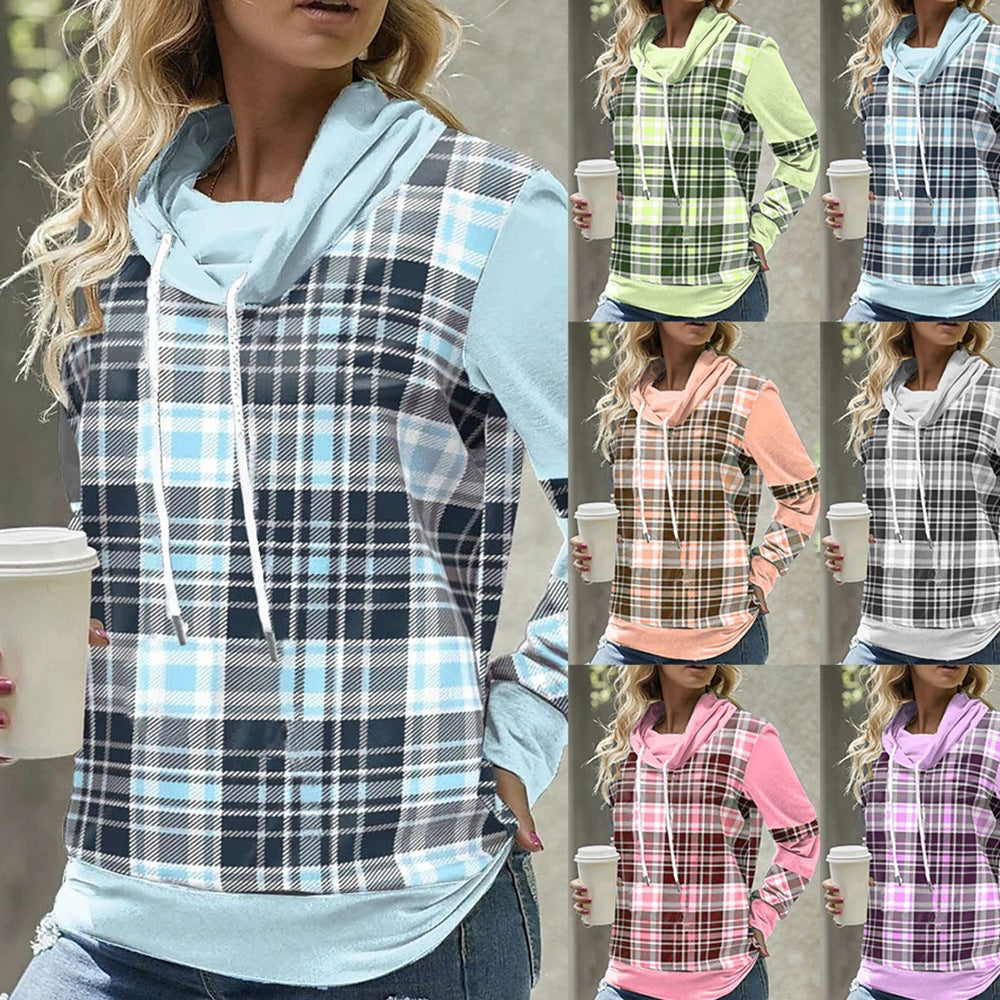 Plaid Print Loose Hooded Top