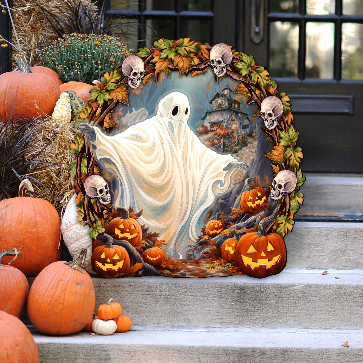 Halloween Ghost Wreath Door Hanger Door Décor by G. Debrekht - Halloween Décor - 8652825H