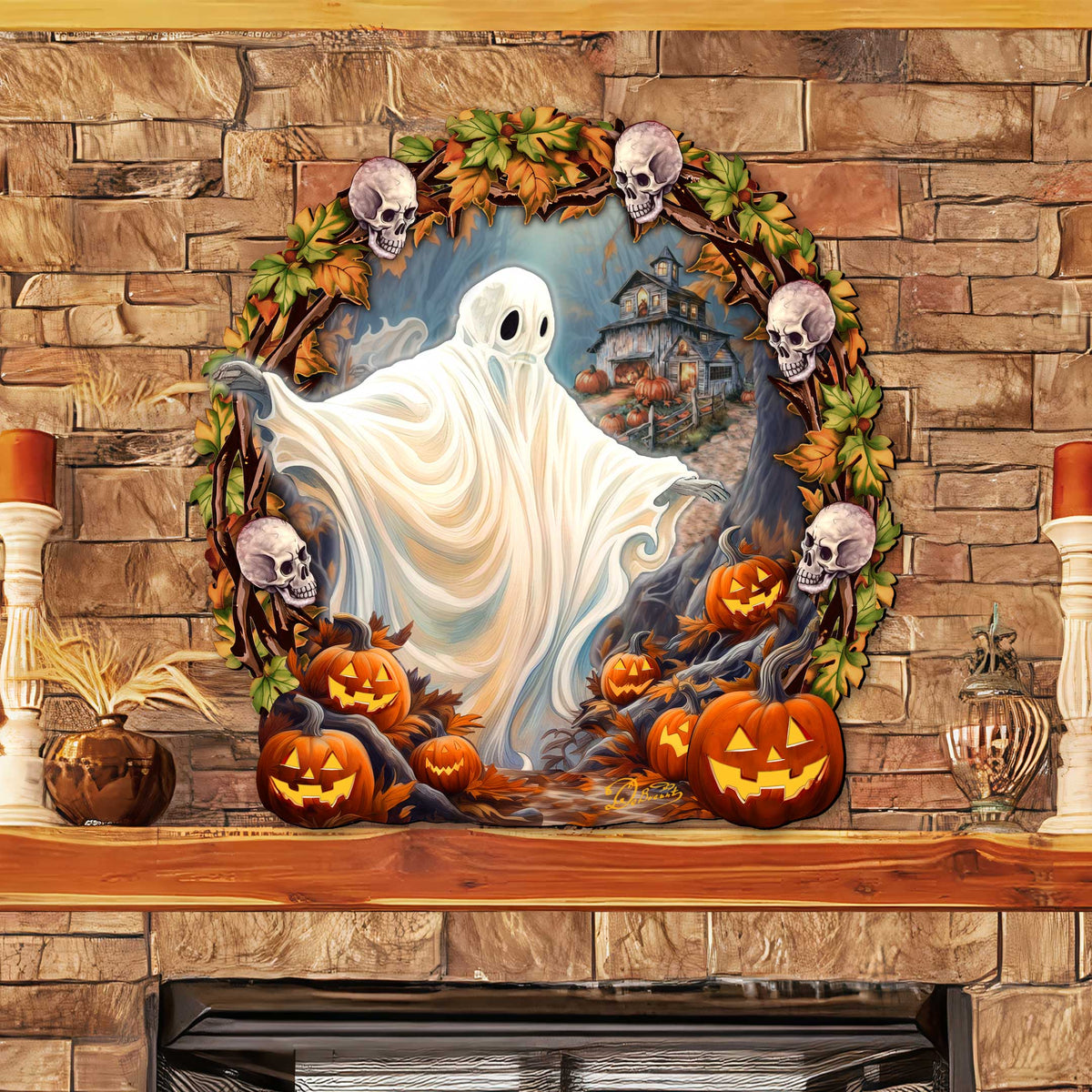 Halloween Ghost Wreath Door Hanger Door Décor by G. Debrekht - Halloween Décor - 8652825H
