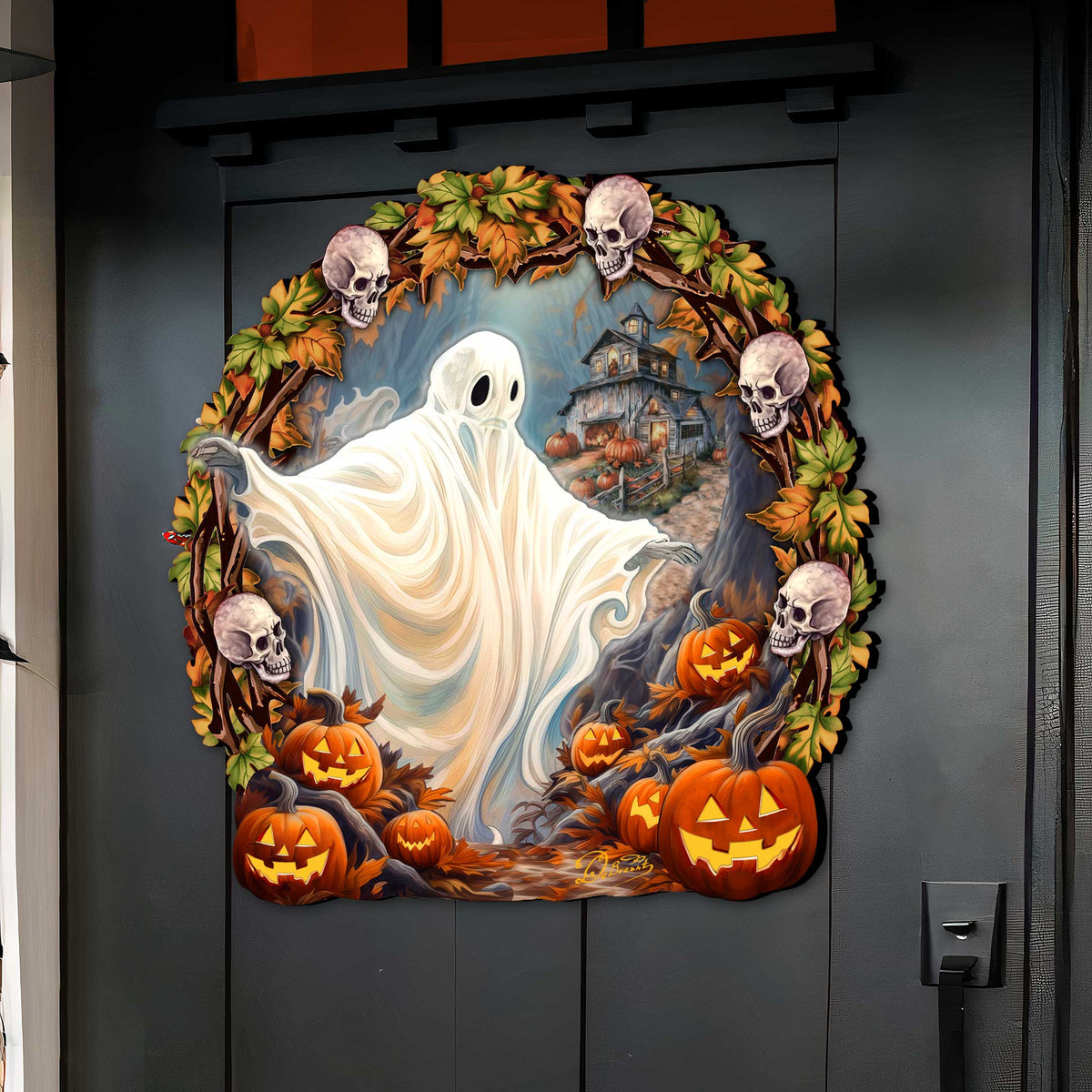 Halloween Ghost Wreath Door Hanger Door Décor by G. Debrekht - Halloween Décor - 8652825H