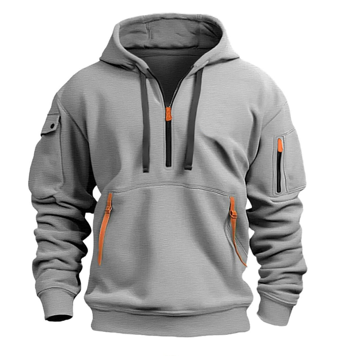 Half zip hoodie hooded sweatshirt with multiple pockets zipper pullover for men's sports and casual sweatshirt for men
