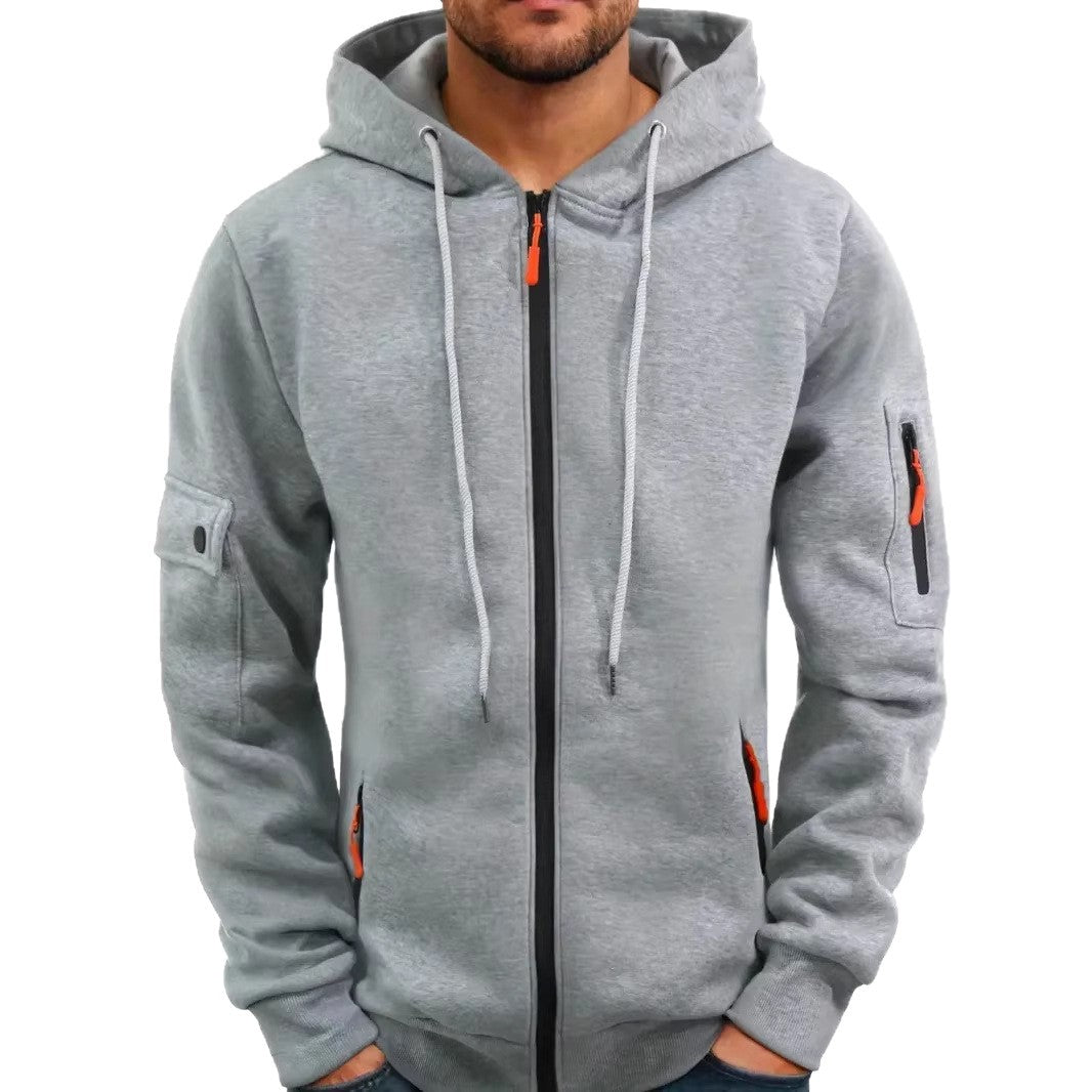 Four-Zipper Fleece Hooded Sweatshirt