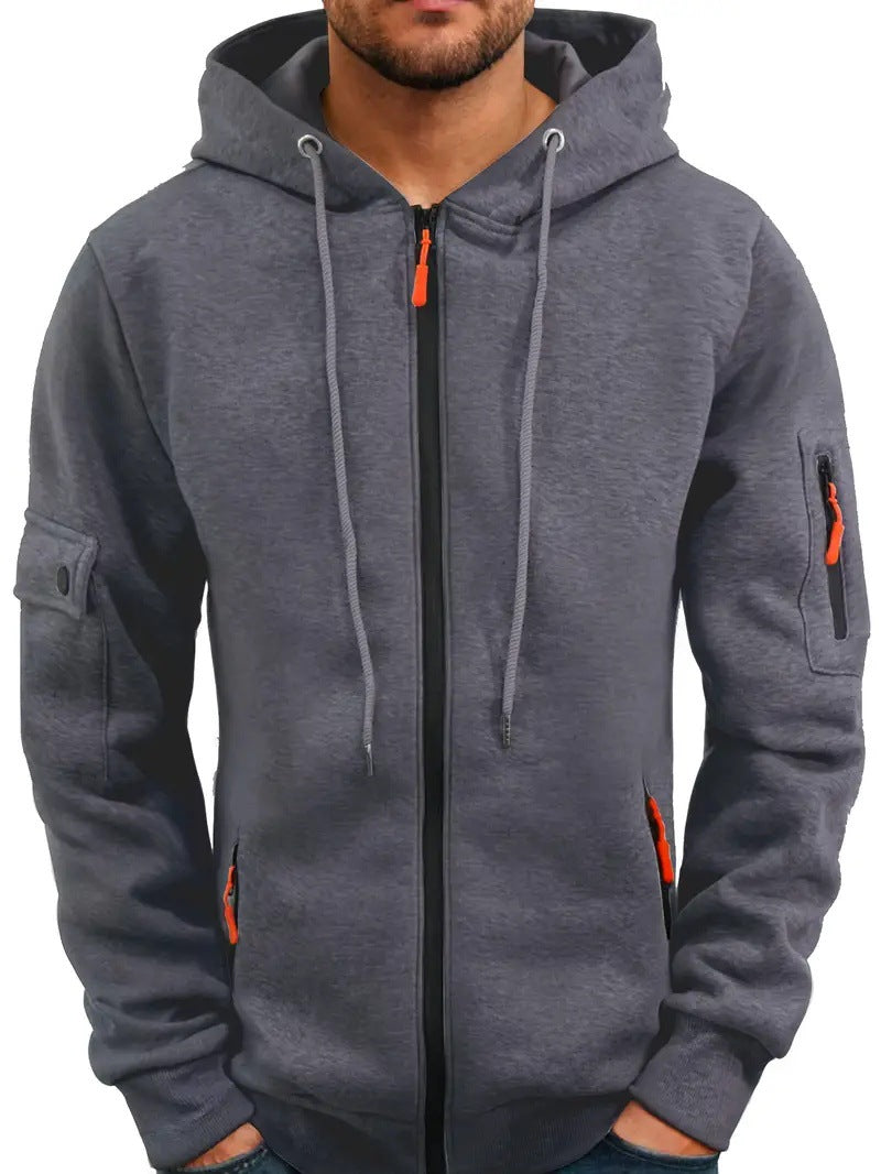 Four-Zipper Fleece Hooded Sweatshirt