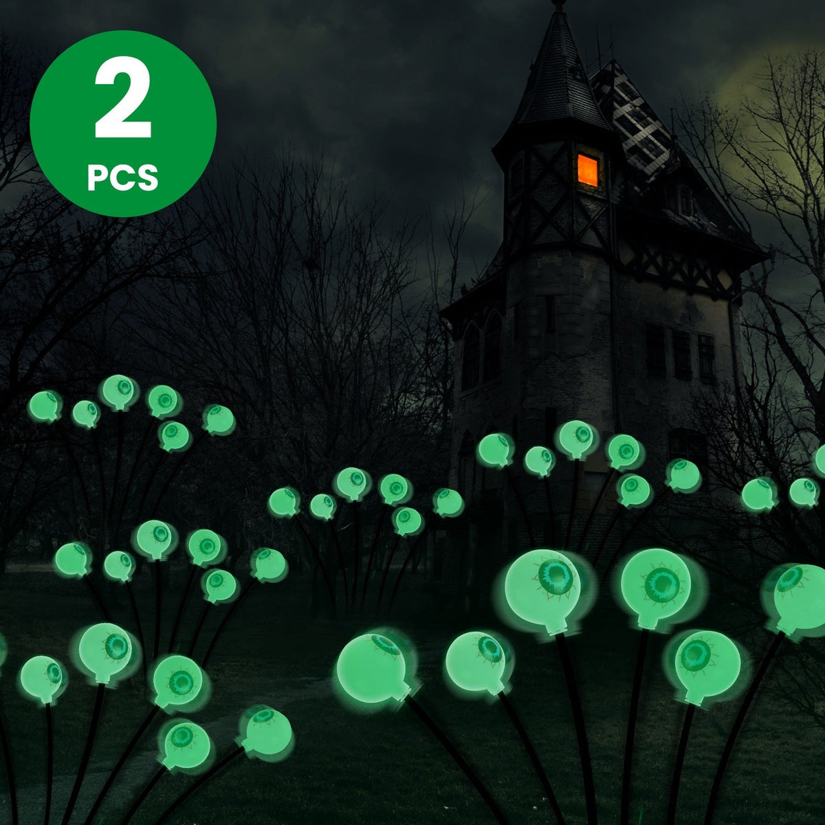 2Packs Solar Scary Eyeballs Lights Outdoor Halloween Decoration Swaying Light Halloween Path Lights Ornaments with Total 12LED IP65 Waterproof for Yar