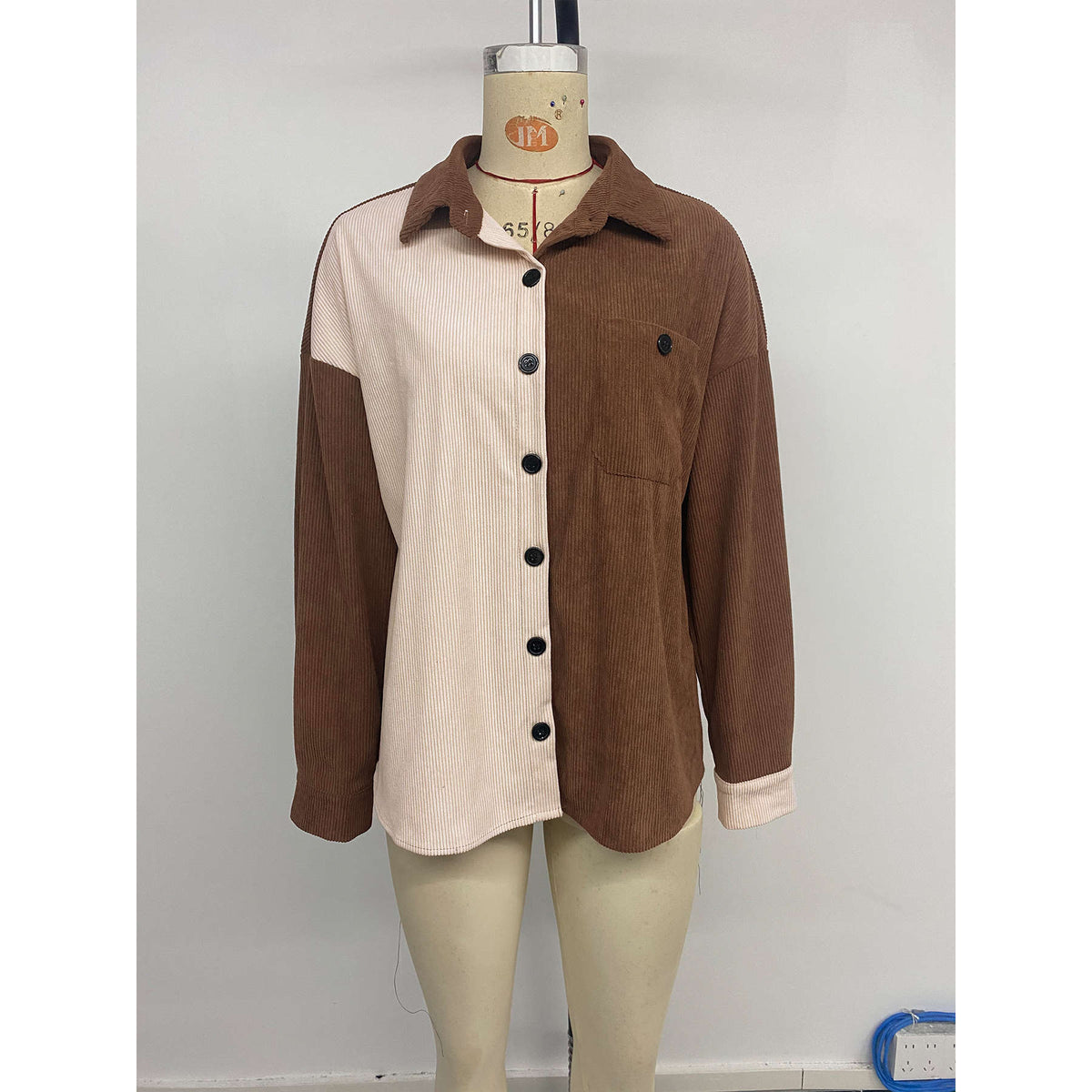 Women's Vintage Color Block Corduroy Top