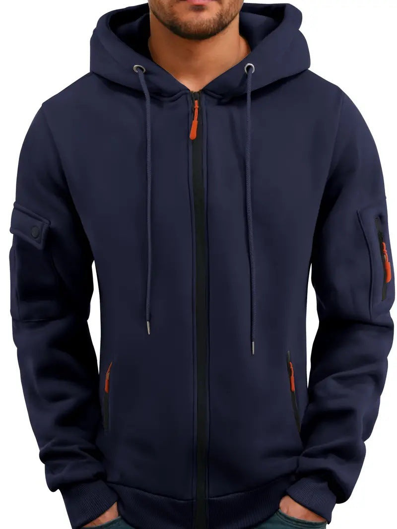Four-Zipper Fleece Hooded Sweatshirt
