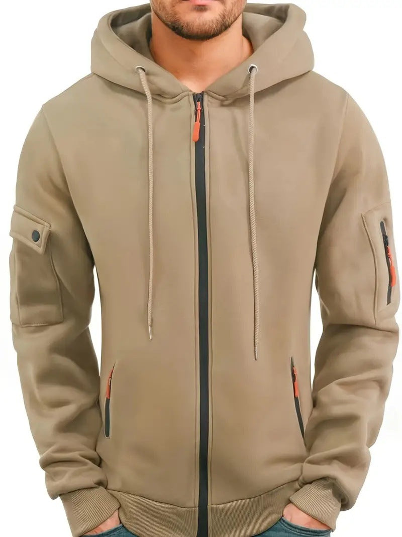 Four-Zipper Fleece Hooded Sweatshirt