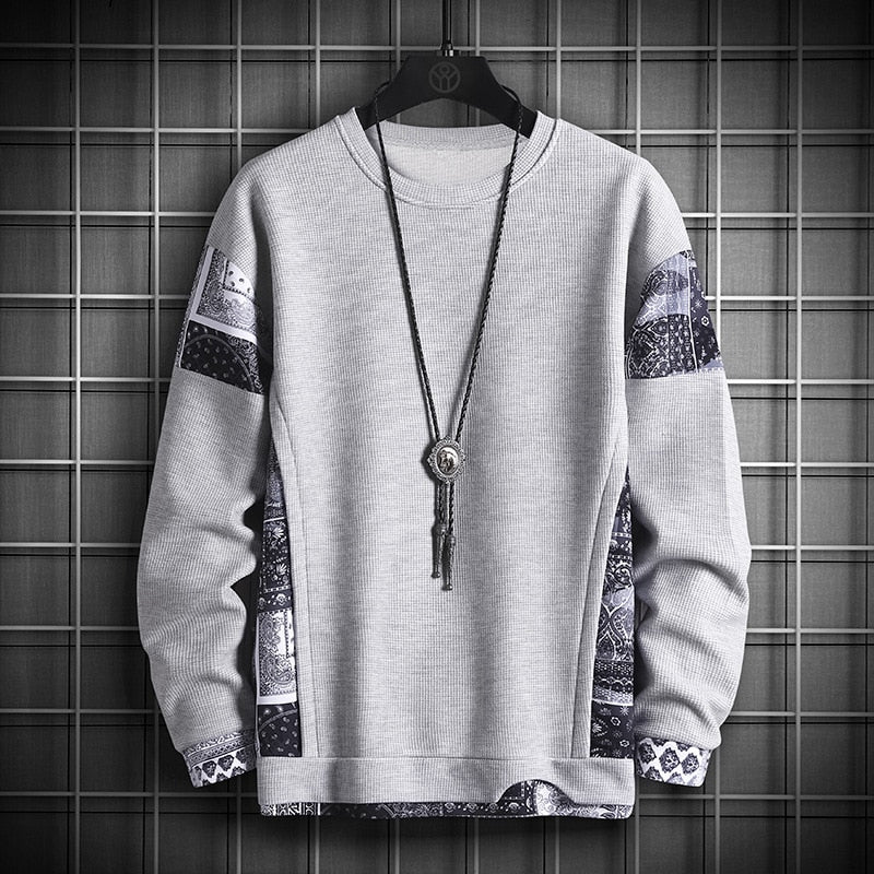 JFUNCY Autumn Harajuku Sweatshirt for Men Oversized Fake 2 Piece Hoodies Korean O-Neck Man Streetwear Male Fashion Clothes