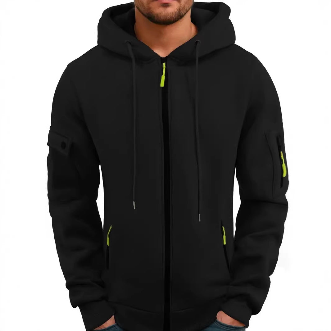 Four-Zipper Fleece Hooded Sweatshirt
