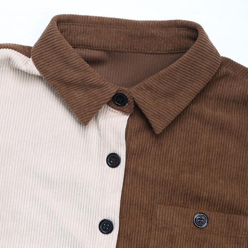 Women's Vintage Color Block Corduroy Top