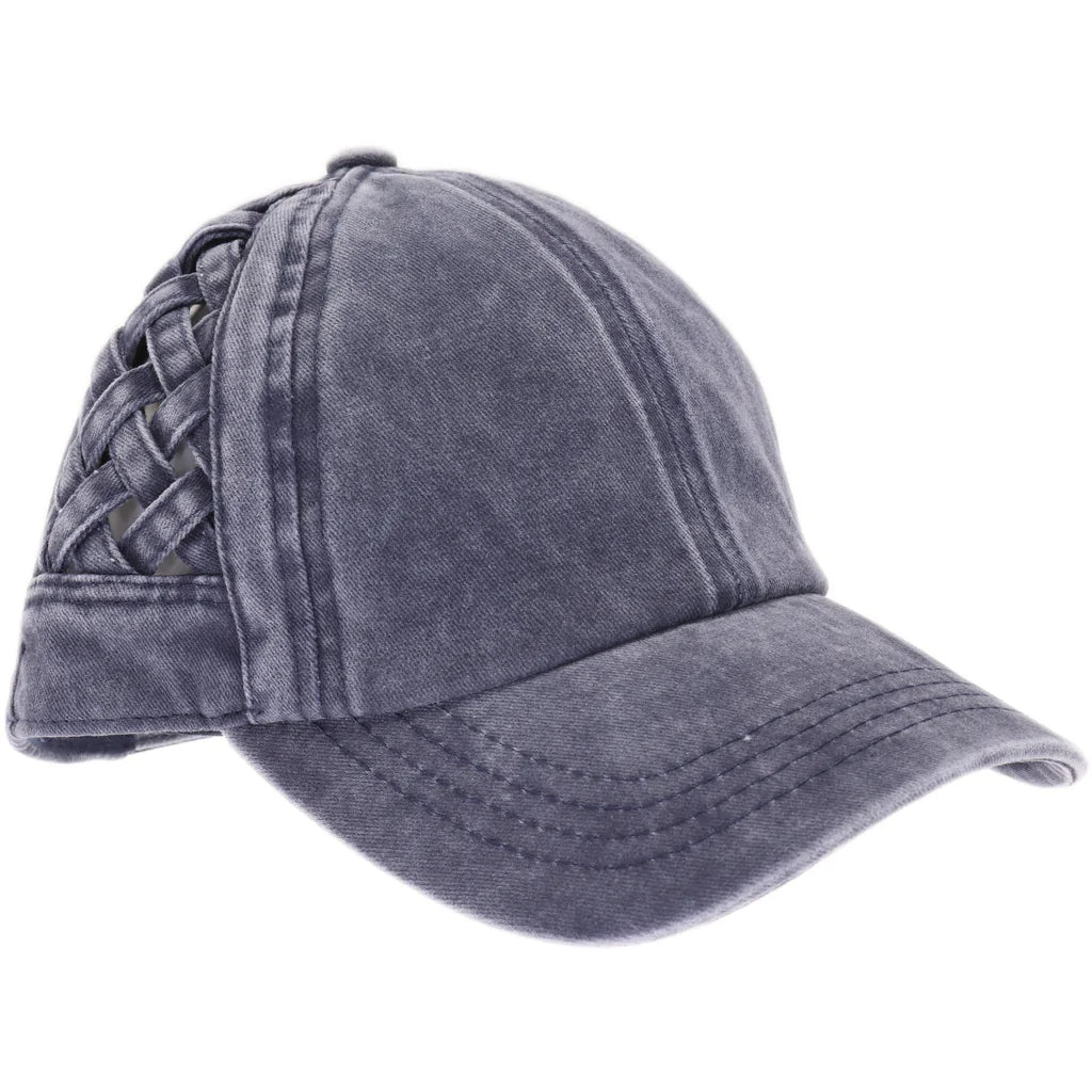 Basket Woven Criss-Cross High Ponytail CC Ball Cap