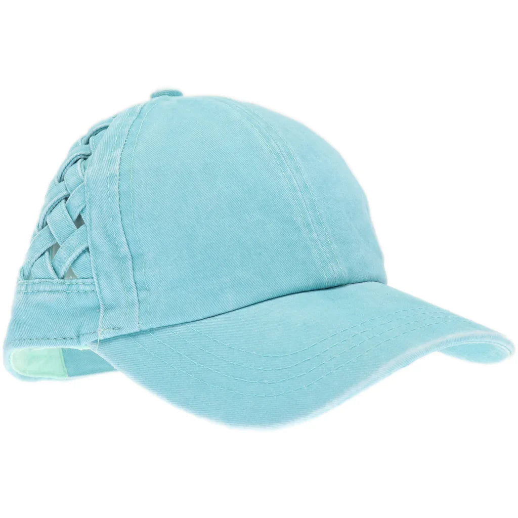 Basket Woven Criss-Cross High Ponytail CC Ball Cap