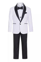 Boys White Black Shawl Collar Tuxedo