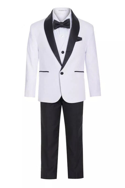 Boys White Black Shawl Collar Tuxedo