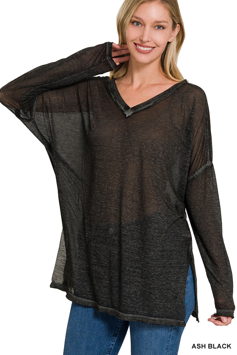 MELANGE BURNOUT DOLMAN SLEEVE TOP (ASH BLACK)