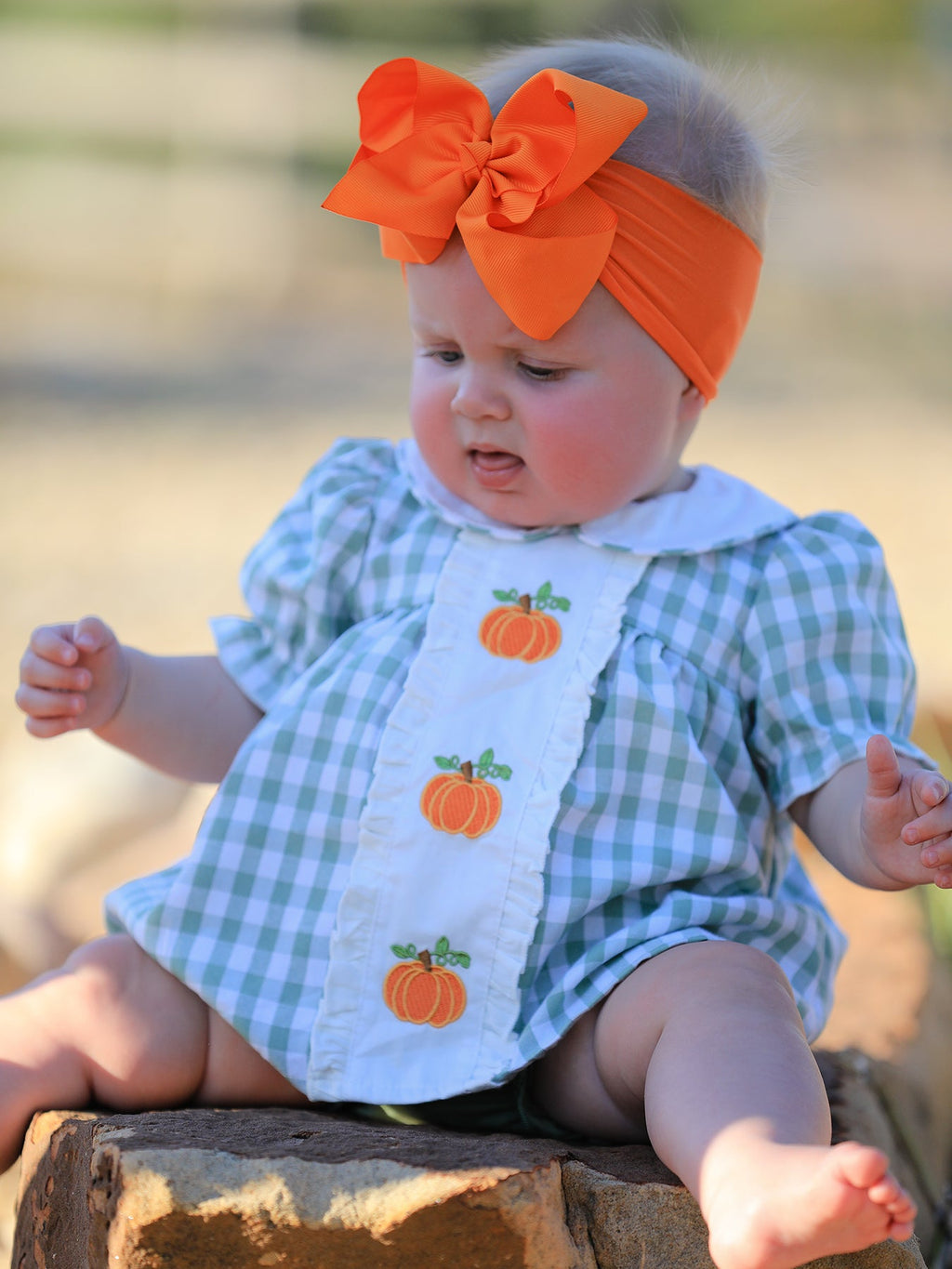 Plaid Applique Girls Romper Set