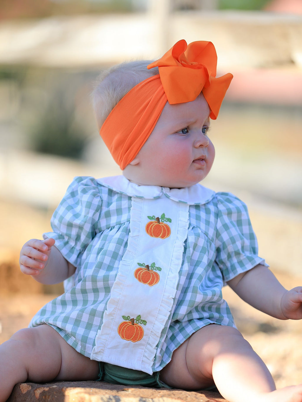 Plaid Applique Girls Romper Set