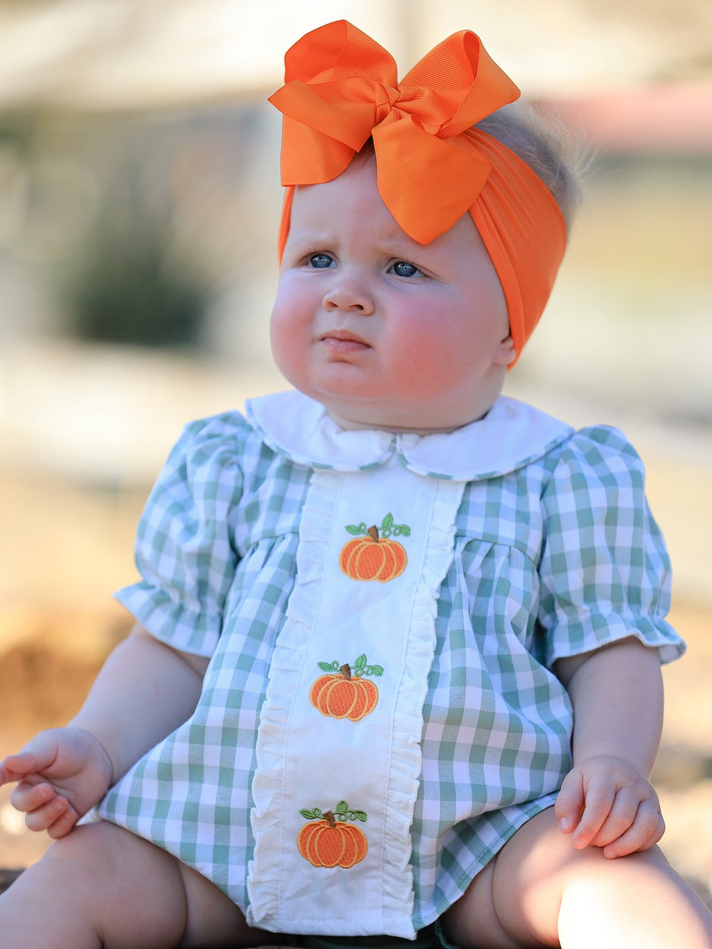 Plaid Applique Girls Romper Set