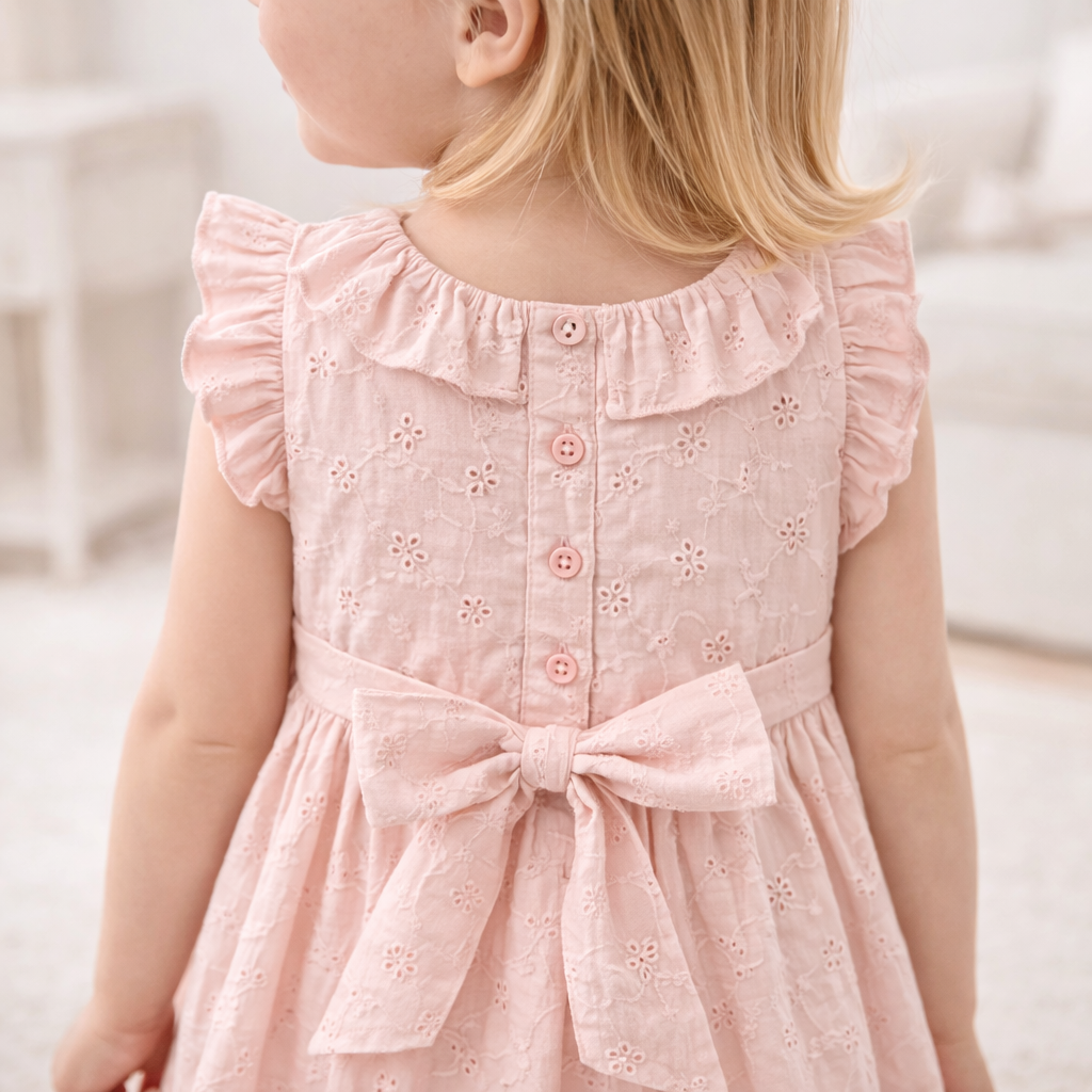 Pink Cotton Eyelet Girls Dress