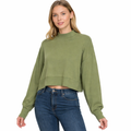 SIDE SLIT OVERSIZED CROPPED SWEATER (LT OLIVE)