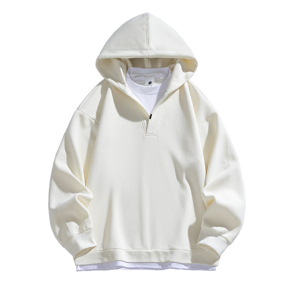 Layered V-Neck Hooded Sweatshirt