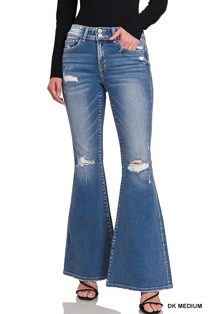 Distressed Flare Dark Wash Jeans
