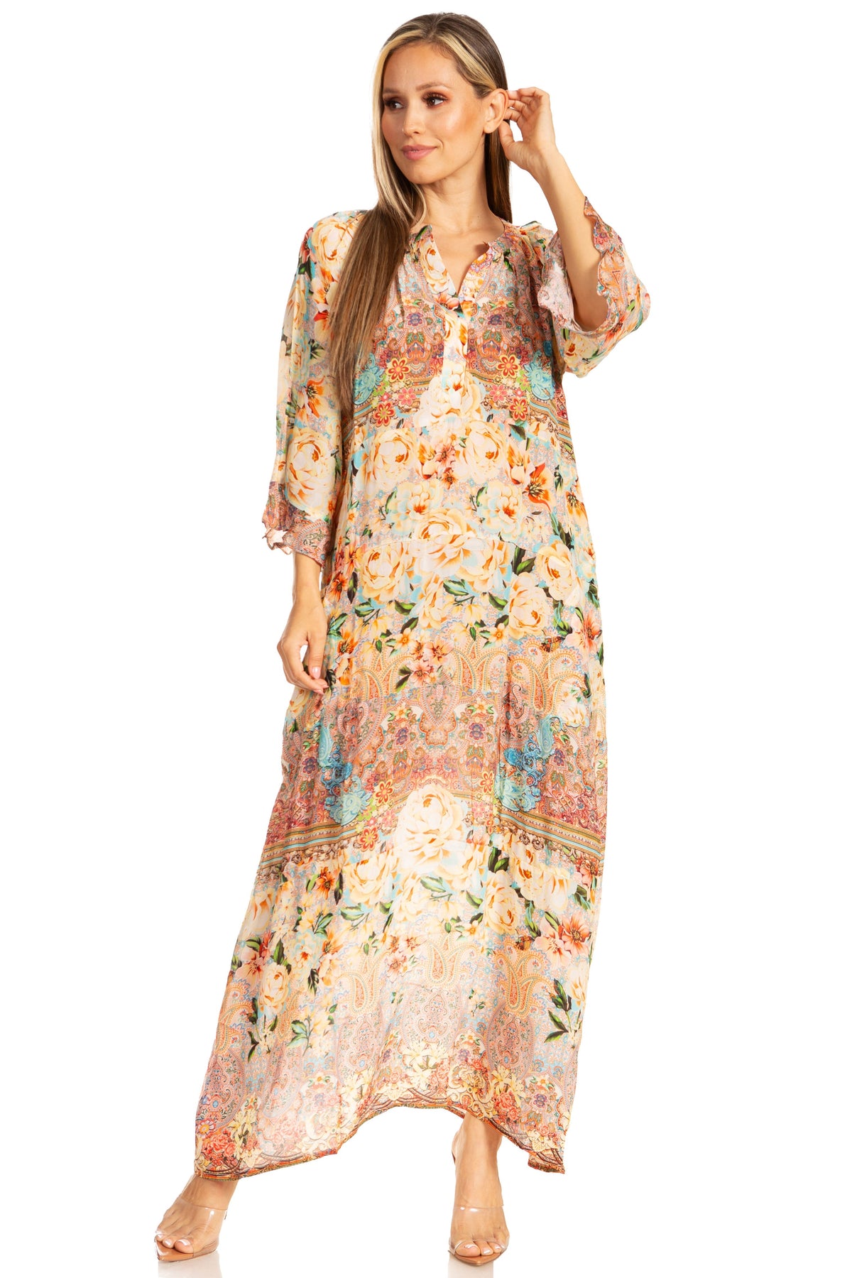 Women's Henley Neck Maxi Dress