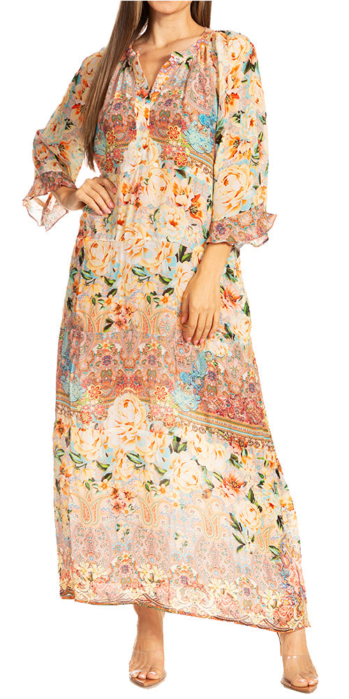 Women's Henley Neck Maxi Dress
