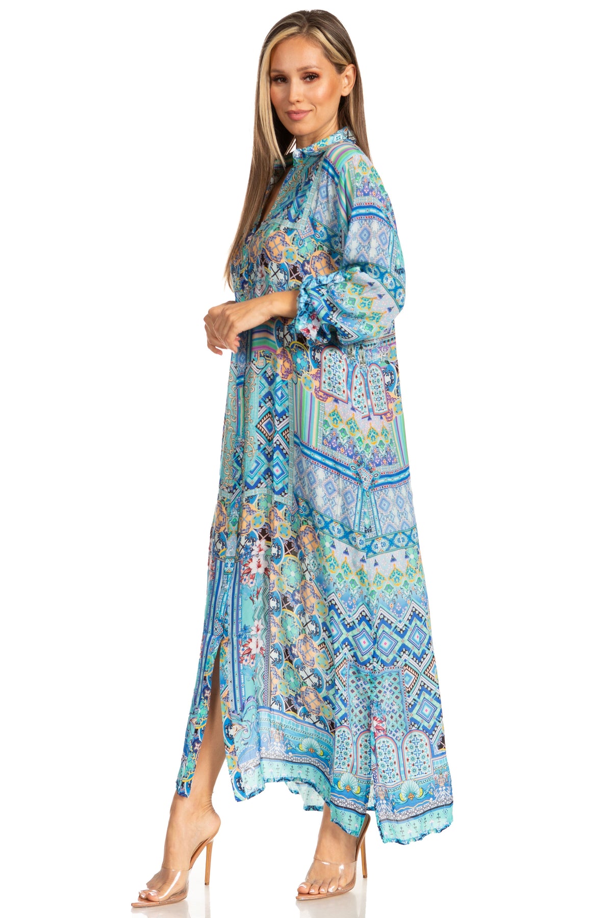 Women's Floral Maxi Shirt Dress