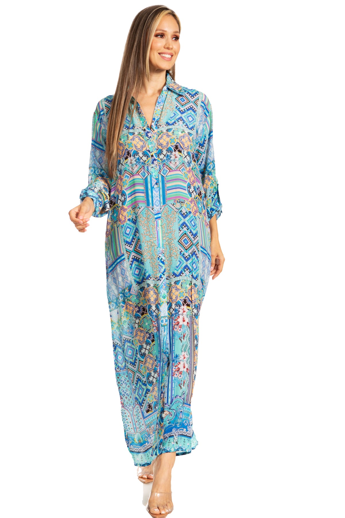 Women's Floral Maxi Shirt Dress