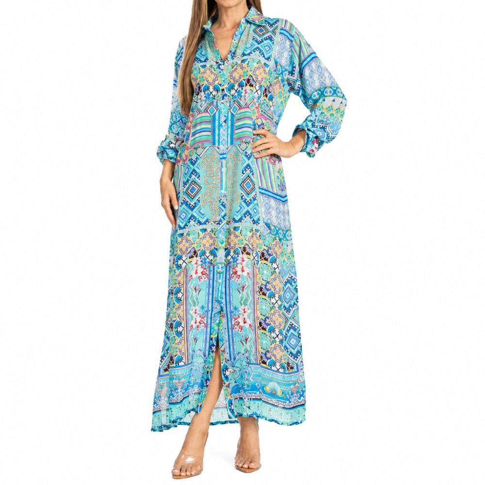 Women's Floral Maxi Shirt Dress