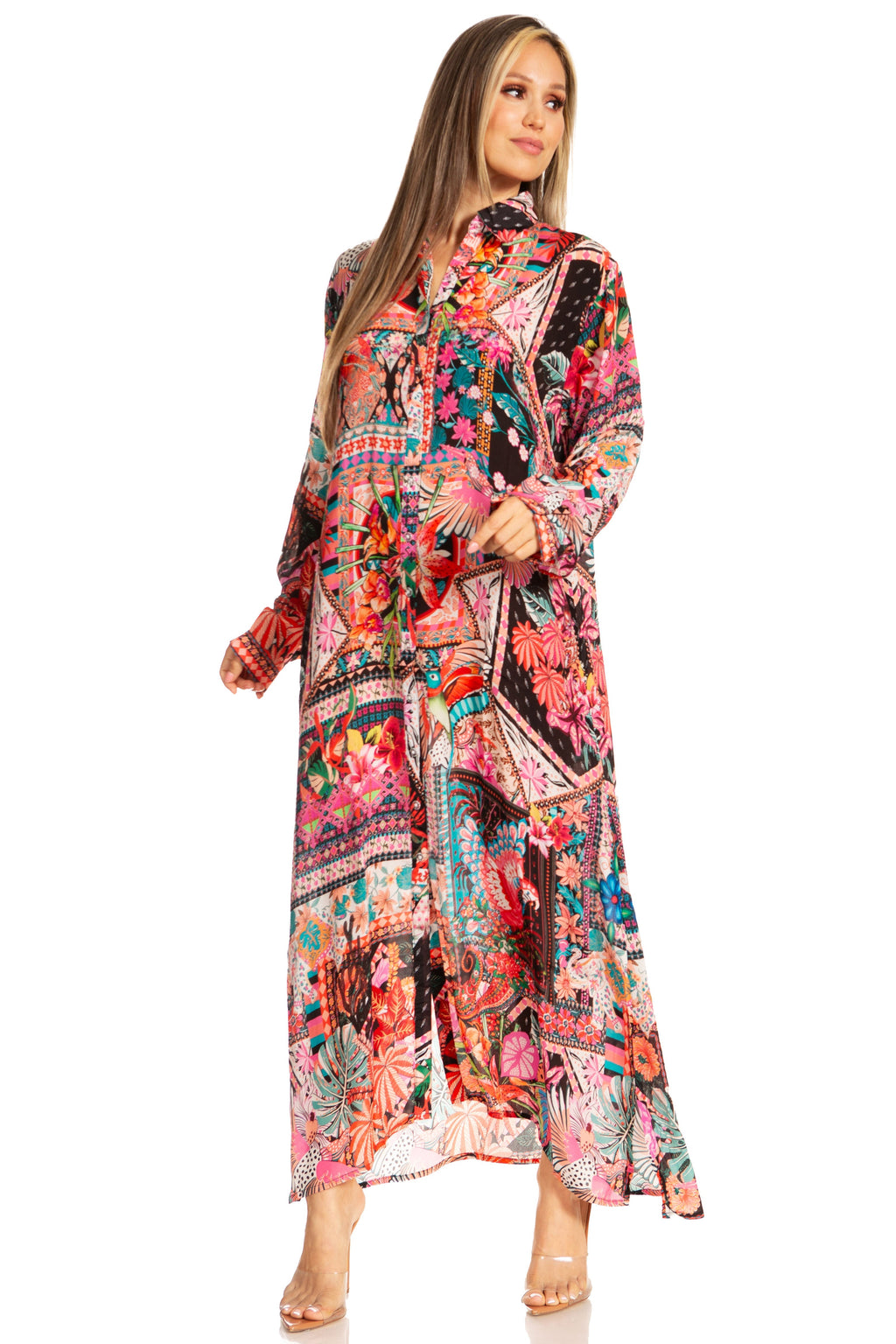 Women's Floral Maxi Shirt Dress