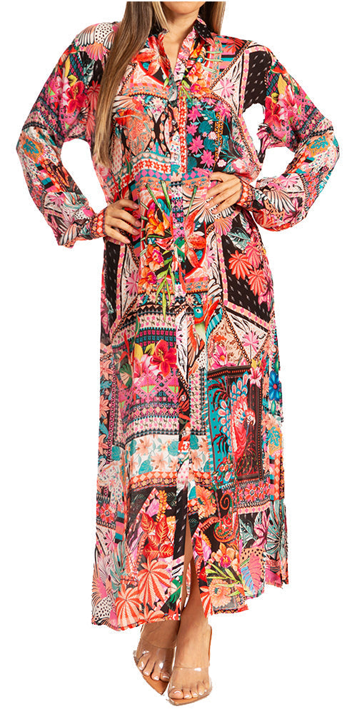 Women's Floral Maxi Shirt Dress