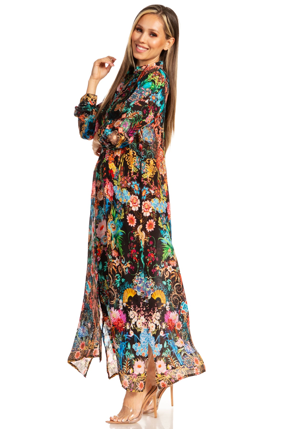 Women's Floral Maxi Shirt Dress