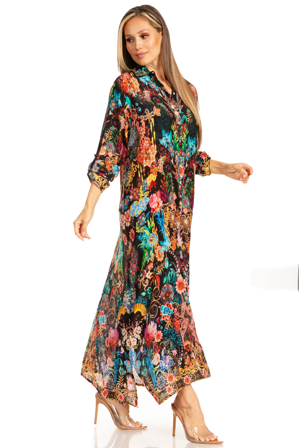 Women's Floral Maxi Shirt Dress